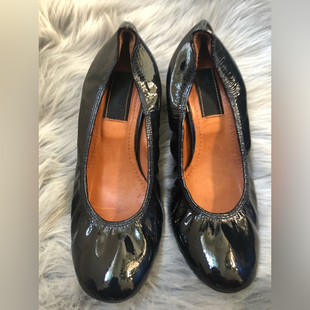 LANVIN Hiver Designer Pumps Black Patent Leather EU 38 US 8 $565